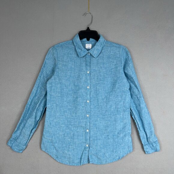 Sigrid Olsen Shirt Womens Small Blue Coastal Cottage Resort Luxury 100% Linen - Picture 2 of 15